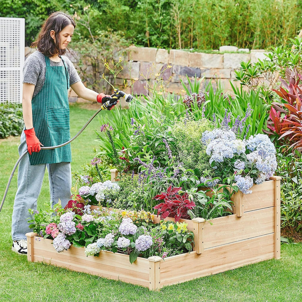 3 Tier 47 x 47 x 22in Raised Garden Bed Horticulture Outdoor Elevated Flower Box Tiered Garden Bed Wooden Vegetables