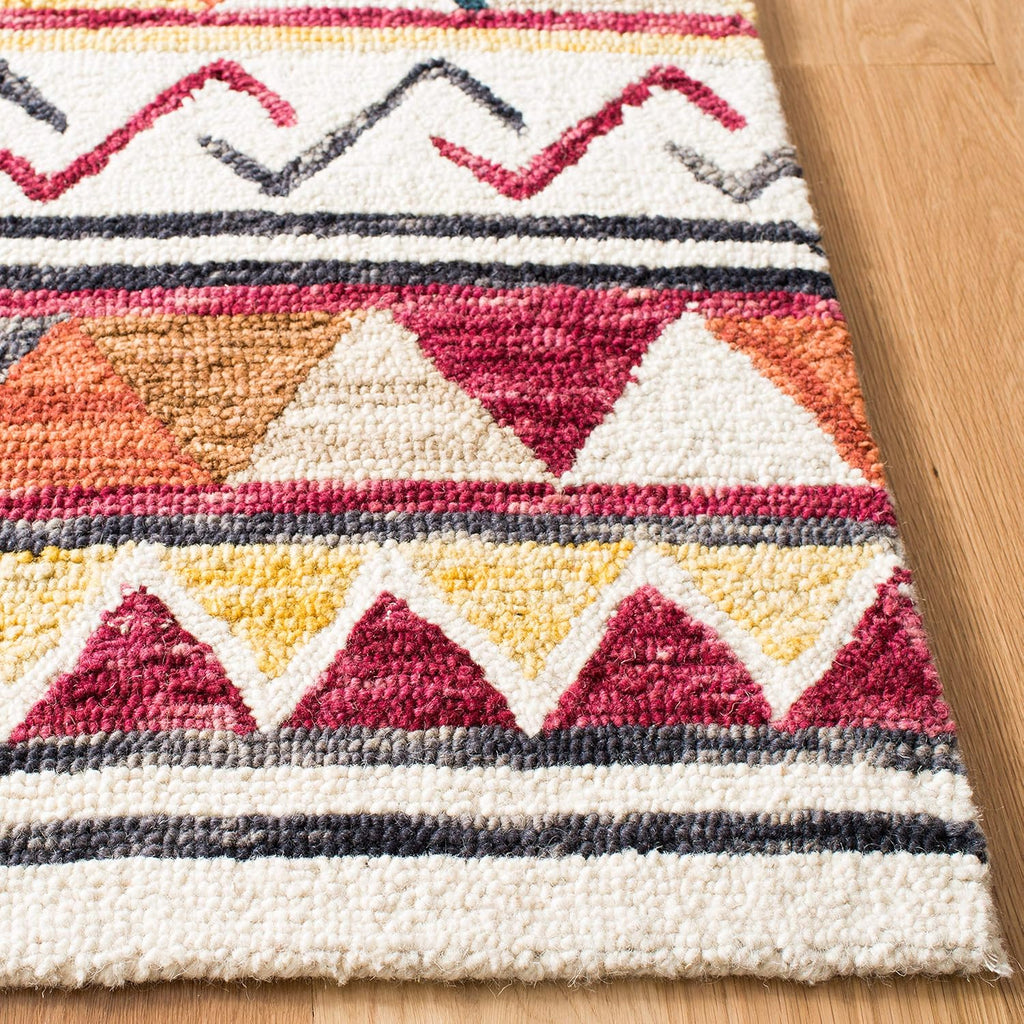 Aspen Collection Accent Rug, Rust & Ivory, Handmade Moroccan Boho Tribal Wool, Ideal for High Traffic Areas