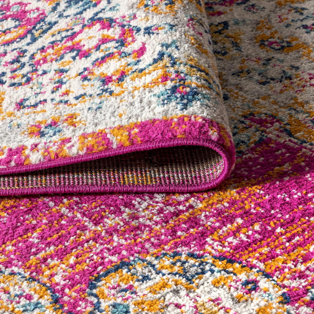 Boho Medallion Area Rug Pink/Cream, Vintage Indoor Rug
