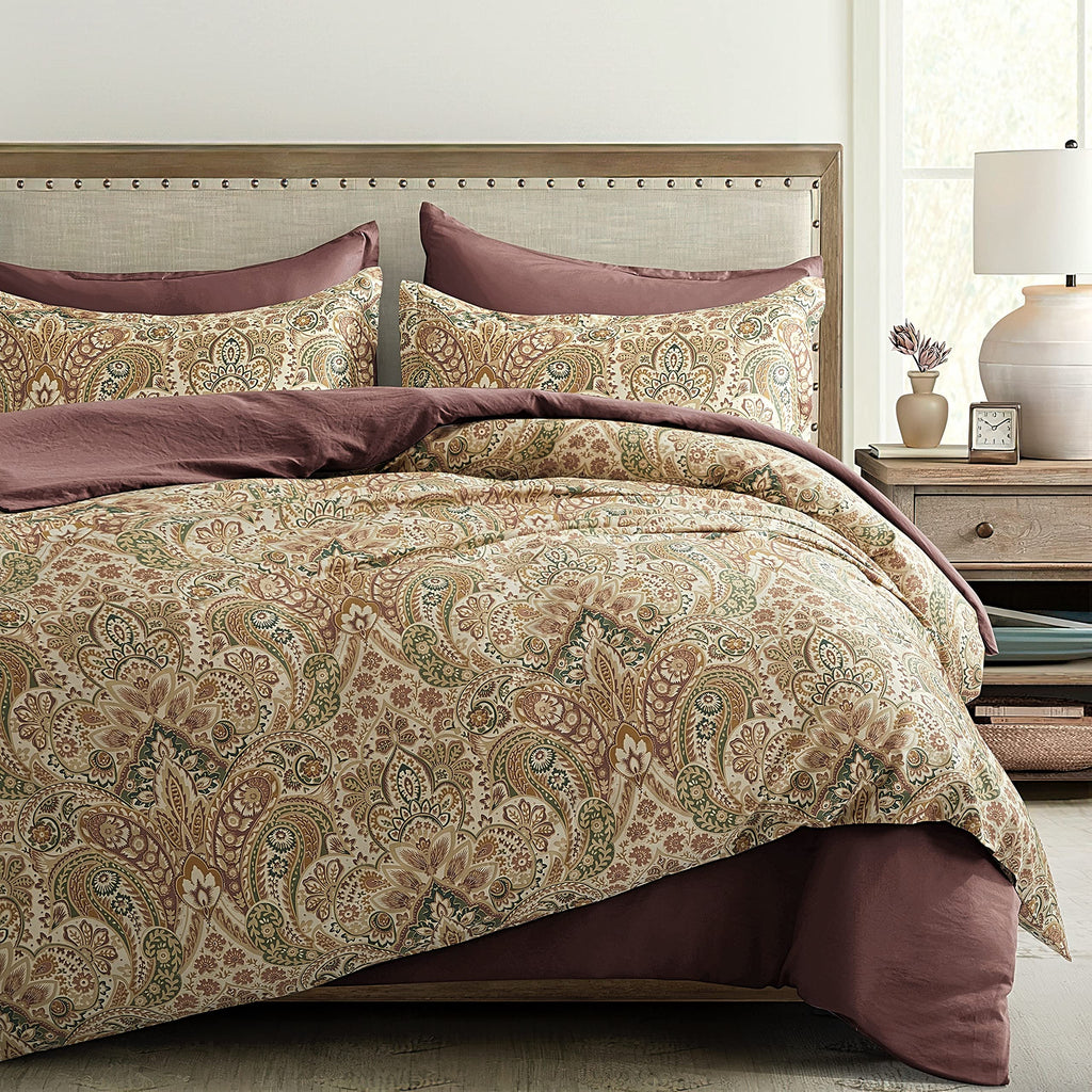 Boho Paisley Print Luxury Duvet Quilt Cover and Shams Bedding Set Bohemian Damask Medallion Egyptian Cotton