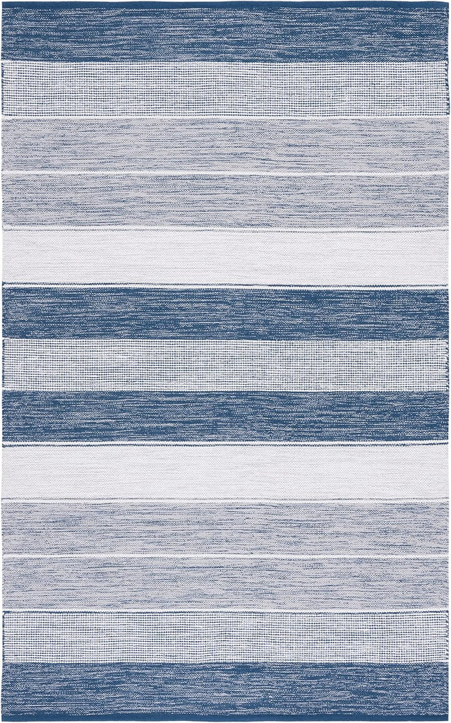 Striped Kilim Collection Area Rug, Grey & Blue, Flat Weave Cotton Design, Easy Care, Ideal for High Traffic