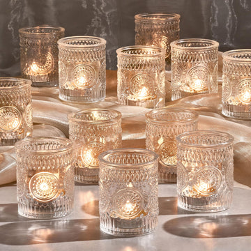 30 Pack Clear Glass Votive Candle Holders, Vintage Candle Holder Bulk, Tealight Candle Holders for Table