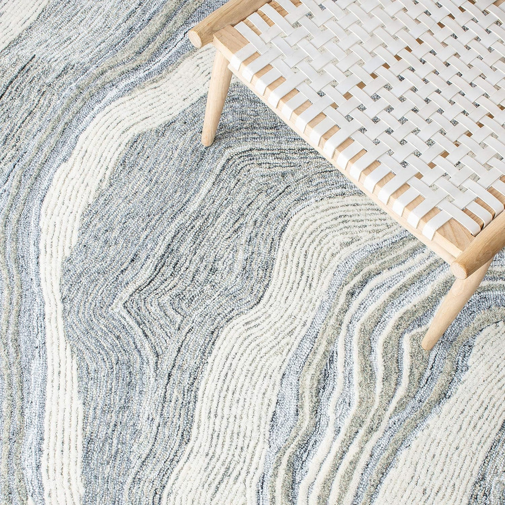 Fifth Avenue Area Rug - 10' x 14', Grey & Ivory, Handmade Mid-Century Modern Abstract New Zealand Wool