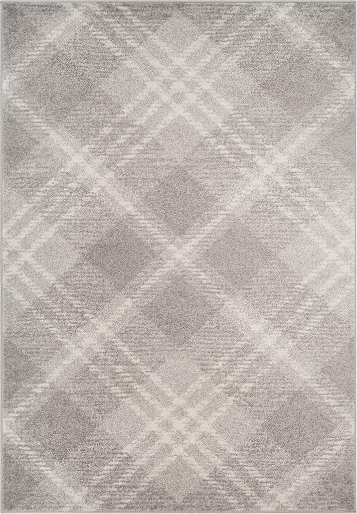 Adirondack Collection Area Rug, Light Grey & Ivory, Modern Plaid Design, Non-Shedding & Easy Care, Ideal