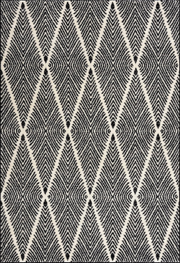 Nordic Collection Area Rug -Intricate Diamond Pattern in Black/Cream - 4'x6' - Easy to Clean - Durable for Kids &