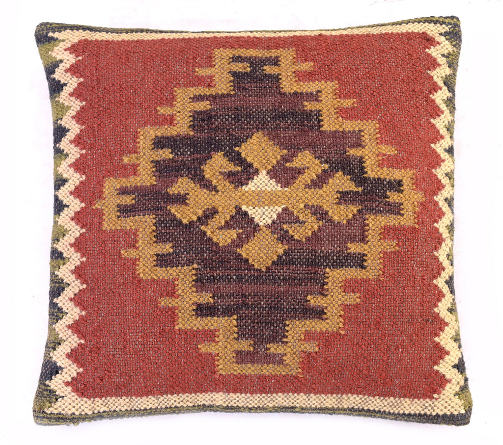 4 PCS Set of Hand Woven Jute Kilim Cushion Cover Indian Vintage Pillows 18X18 Rug Boho Shams (Pattern 2)