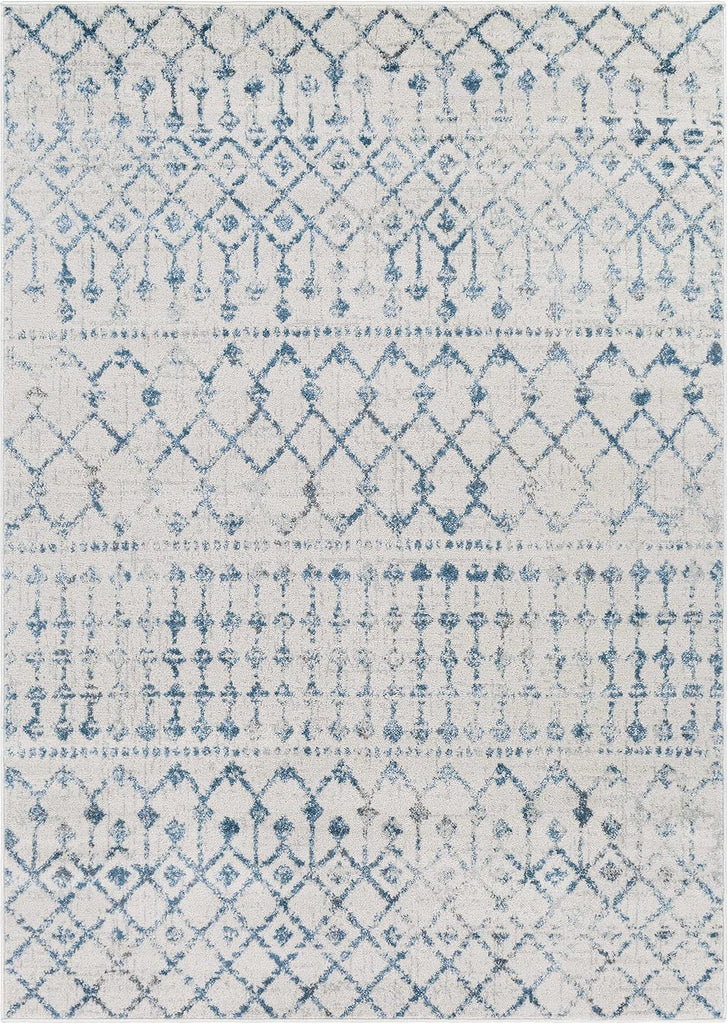 Quincy Living Room, Bedroom Area Rug - Geometric Trellis Diamond Distressed Faded - Bohemian Transitional Tribal