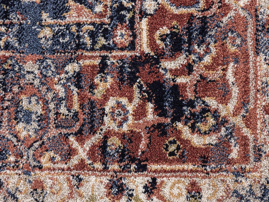 Navy & Beige Vintage Area Rug, Babylon Collection - Turkish Oriental Medallion Distressed Accent Rug Rugs