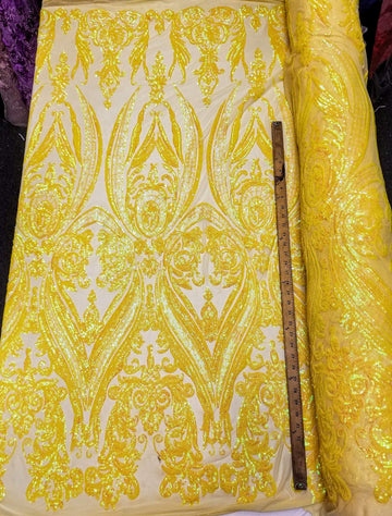 Iridescent Hourglass Design 4 Way Stretch Nylon Spandex Mesh Sequin Wedding Prom Fabric By The Yard (Iridescent