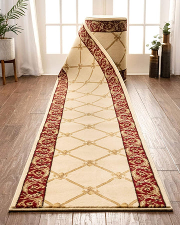 Custom Size Hallway & Stair Runner- Choose Your Length - Patrician Trellis Ivory French Traditional 31 Inch Wide x 12