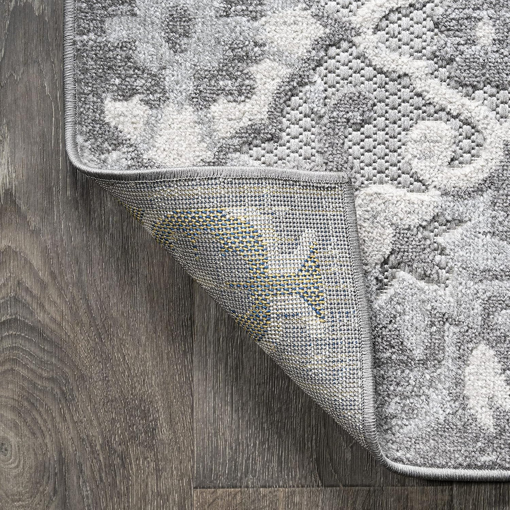 Medallion High-Low Indoor Outdoor Area Rug Light Gray/Ivory, Lucena Modern for Backyard, Patio, Porch