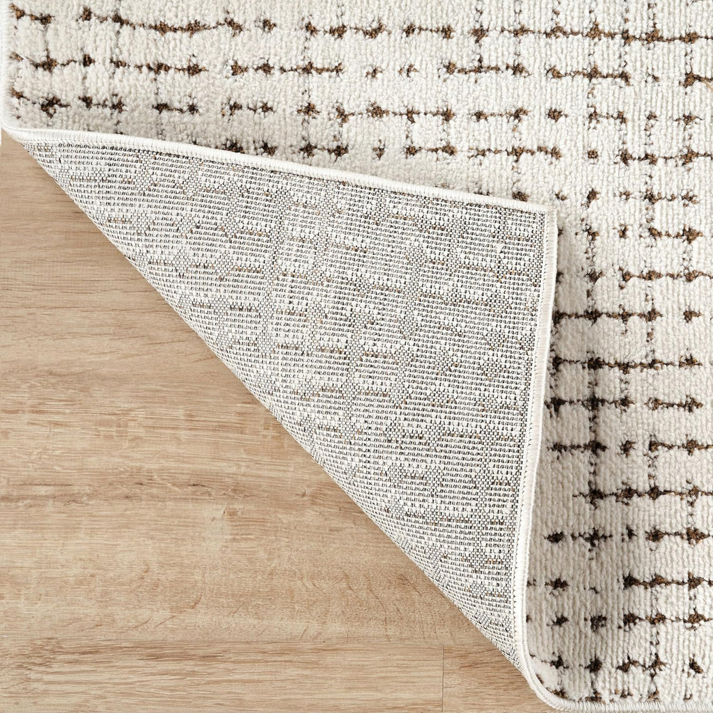 Cream & Brown Area Rug - - Oliver Collection - Textured Checkered Pattern - Non-Shedding, Easy to Clean