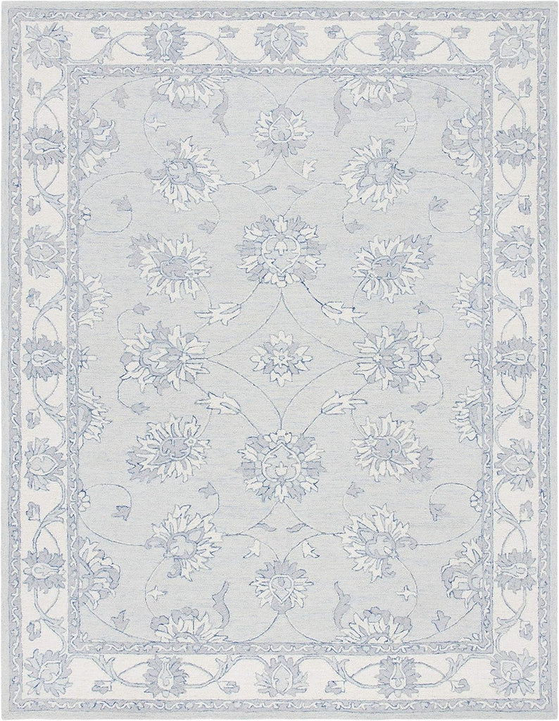 Micro-Loop Area Rug - 10' x 14', Light Blue & Ivory, Handmade Wool