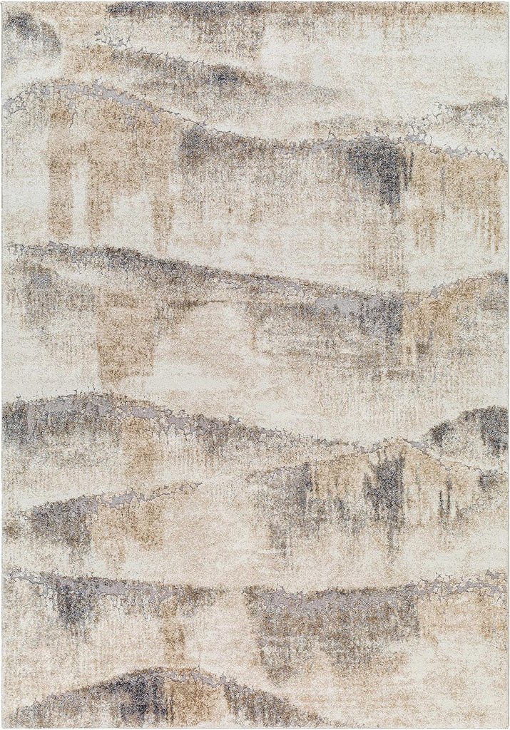 Banji Area Rug - Abstract Distressed Ombre Striped Faded - Contemporary Modern Transitional Minimalist - High Pile