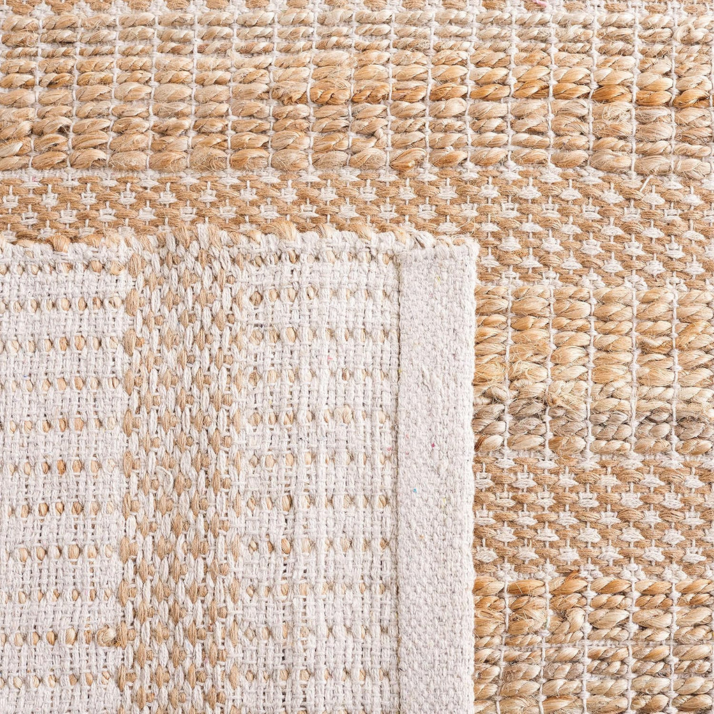 Natural Fiber Collection Area Rug - 6'6" Square, Ivory & Natural, Handmade Boho Farmhouse Rustic Jute & Cotton Jute