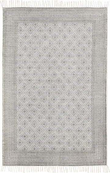 Geneva Living Room, Bedroom Area Rug - Geometric Diamond Border Lattice - Traditional Farmhouse Transitional Boho