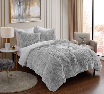 Plush Shaggy Comforter Set Ultra Soft Luxurious Faux Fur Decorative Fluffy Crystal Velvet Bedding with 2 Shams