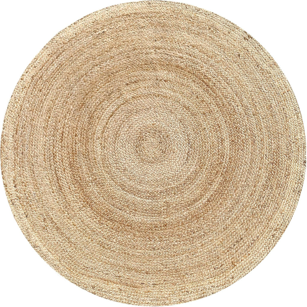Jute Braided Round Area Rug, Natural, 8 ft | 100% natural jute, hand woven, reversible, boho farmhouse style