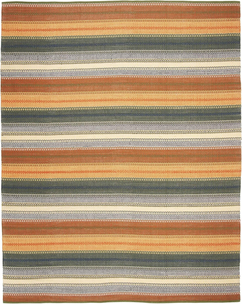 Area Rug 8x10 - Striped Kilim Collection - Large - Gold & Grey, Handmade Flat Weave Cotton, Ideal, Dining Space