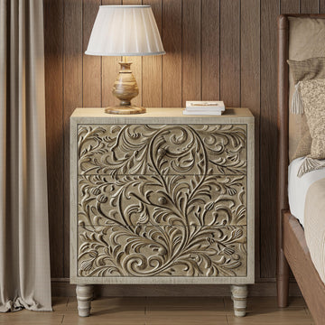 3 Drawer Farmhouse Dresser with Embossed Weathered Flower Motif