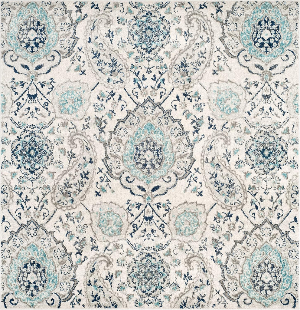 Madison Collection Area Rug - 5'3" Square, Cream & Light Grey, Boho Chic Glam Paisley Design, Non-Shedding & Easy