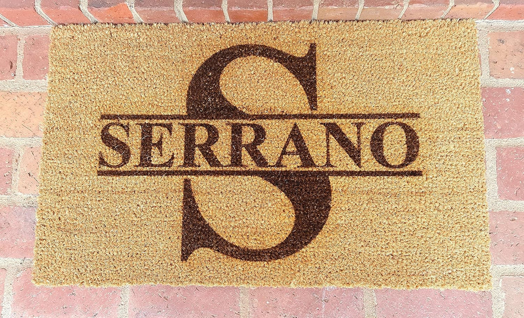 Personalized [Your Name] Coir Fiber Laser Engraved Doormat 30" x 18" Split Letter Monogram - Custom