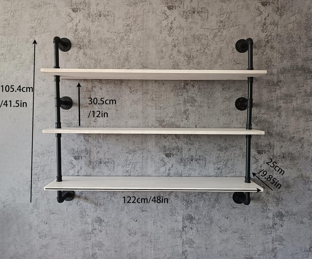 Industrial Pipe Shelving Rustic White Pipe Wall Shelves Industrial Shelves with Wood Planks Floating Shelves 48 Inch