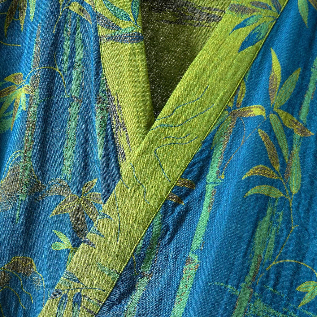 100% Cotton Gauze Ginkgo Leaf Kimono Robe, Long Knit Loose Loungewear Bathrobe Nightgown Ladies Sleepwear for Women
