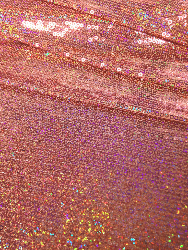 3mm Micro Mini Holographic Sequins on Stretch Polyester Spandex Jersey Fabric (Peach)