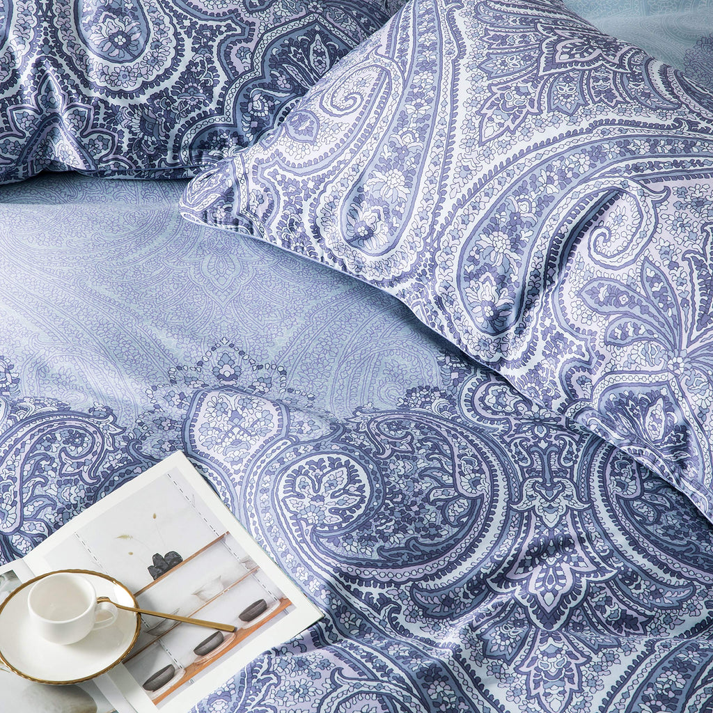 Moroccan Paisley Duvet Cover 3pc Set Bohemian Bedding Boteh Damask Medallion Egyptian Cotton Sateen Luxury