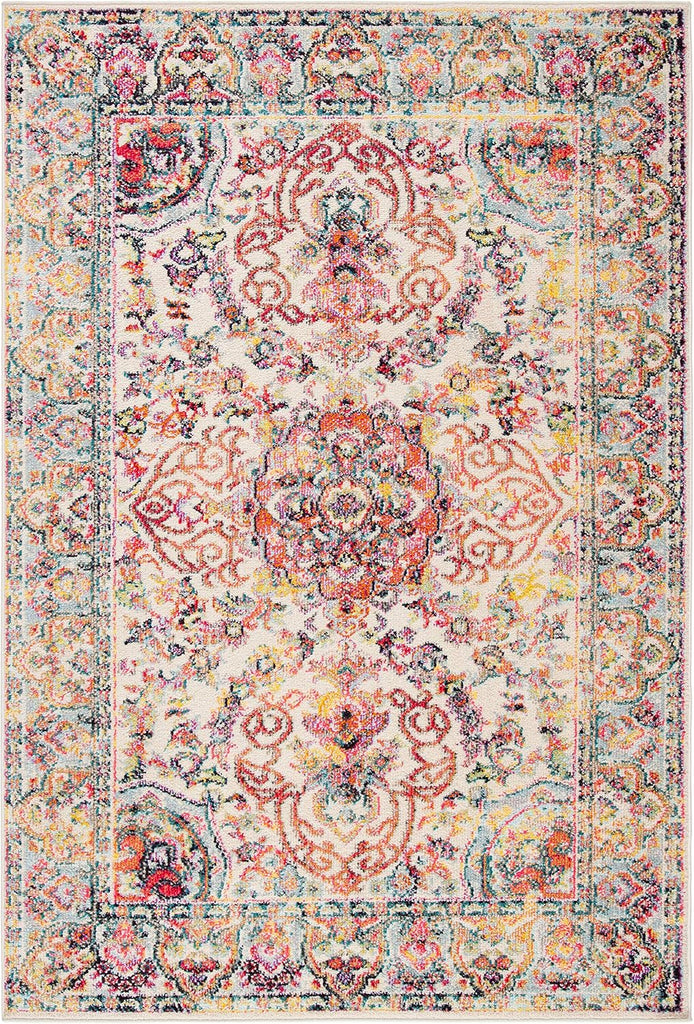 Madison Collection Area Rug, Ivory & Red, Boho Chic Medallion Distressed Design, Non-Shedding & Easy
