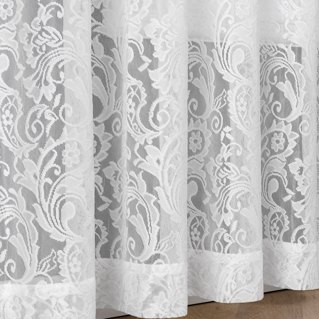 White Lace Curtain 216 inches Long Bedroom Vintage Floral Extra Long Window Scarf Valance 1 Panel 52" Wx216 L