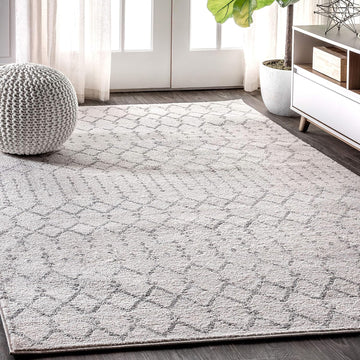 Boho Vintage Diamond Cream/Gray Indoor Area Rug 8X10 ft, Moroccan Hype