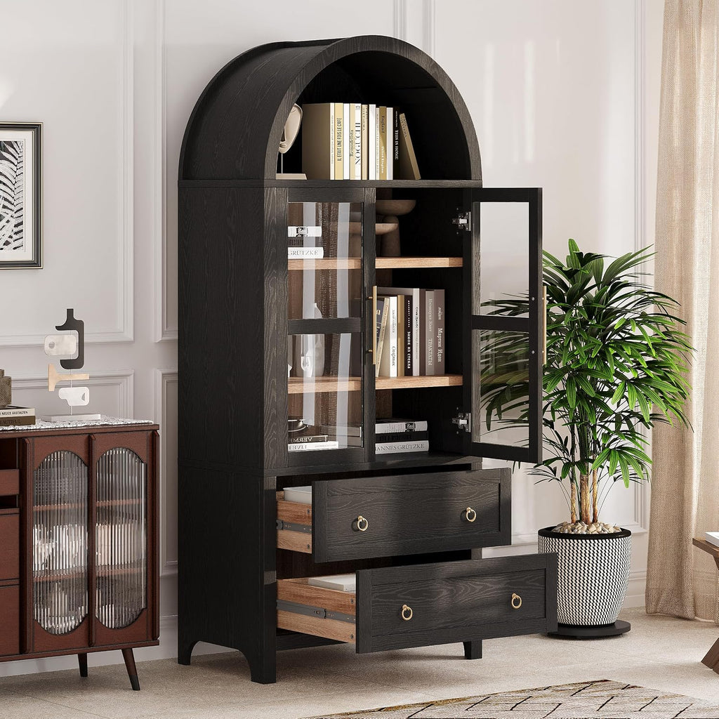 Arched Curio Cabinet with Glass Doors 4 Tier Display Cabinet with 2 Dr