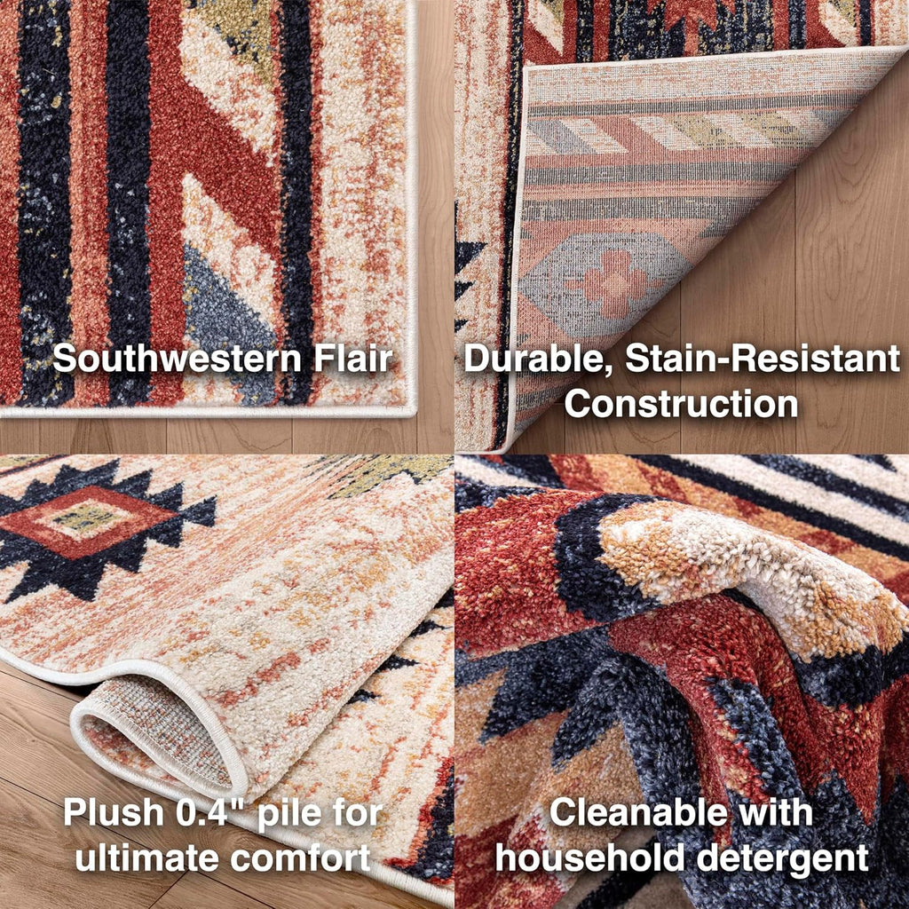 Tulsa Lea Cream Traditional Southwestern Tribal Area Rug