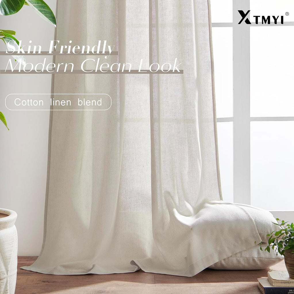 94 Inch Linen Curtains, Lightweight Semi Sheer Light Filtering Drapes, Floor to Ceiling Window Drapery Bedroom 2 - Set of 2