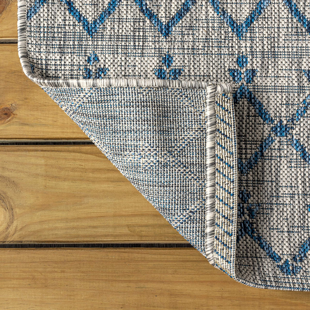 Moroccan Geometric Indoor Outdoor Runner Rug 2X10 Light Gray/Navy, Ourika Textured Weave for Backyard, Patio, Porch