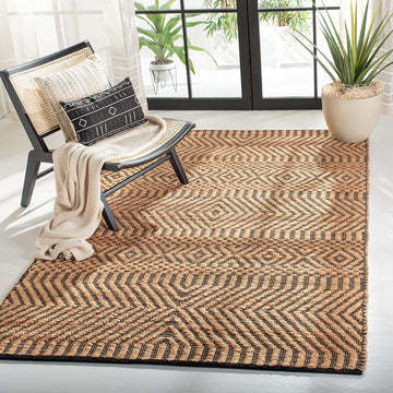 Kilim Collection Area Rug, Natural & Black, Handmade Boho Jute, Ideal for High Traffic Areas (KLM456A)