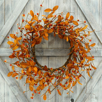 Artificial Fall Wreath for Front Door Autumn Door Wreath with Bitter Sweet Berry, Dry Vine Branches for Indoor Outdoor
