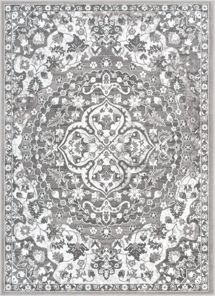 Granda Grey Traditional Oriental Medallion Floral Area Rug