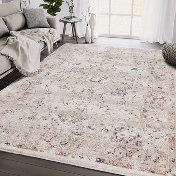 Traditional Cream & Beige Vintage 5'3" X 7'6" Area Rug, Babylon Collection - Oriental Medallion Distressed Rug, Rugs