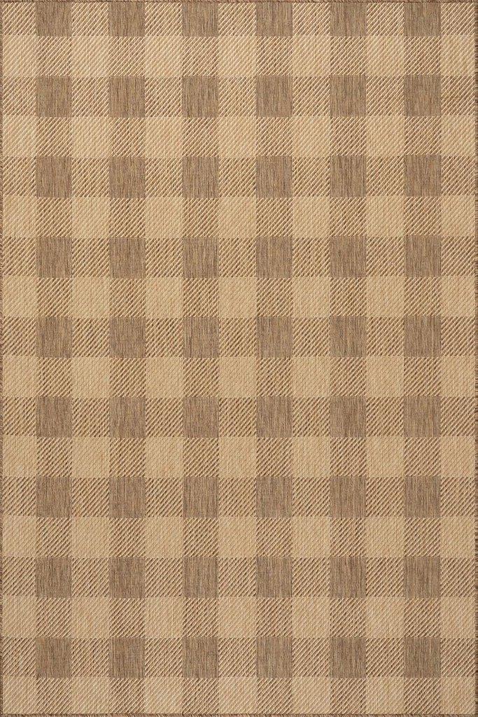 Falonia Light Brown Plaid Indoor/Outdoor Area Rug