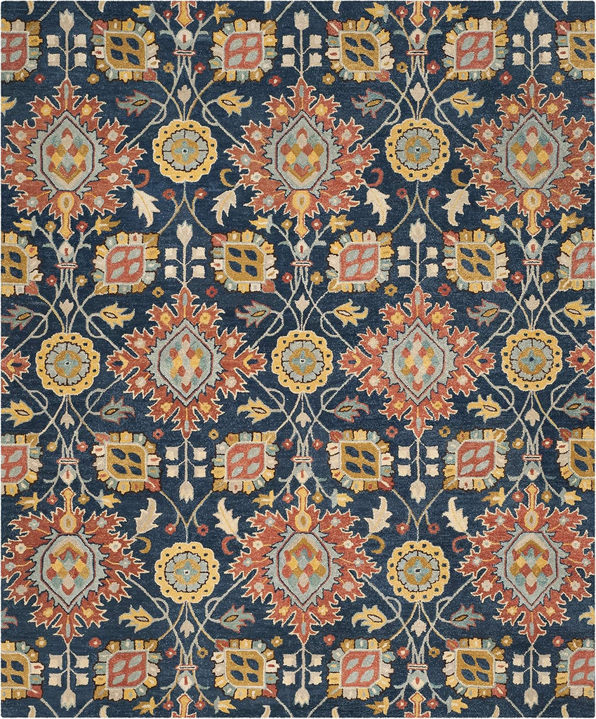 Area Rug 8x10 - Roslyn - Large - Navy & Multi, Handmade Wool, Floral Design
