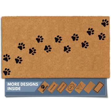 Natural Coco Coir Non-Slip Doormat (17x30, Paws)