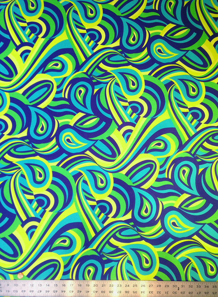 Colorful Psychedelic Retro Pattern on Heavy Stretch Nylon Spandex Fabric by The Yard (Teal/Green)