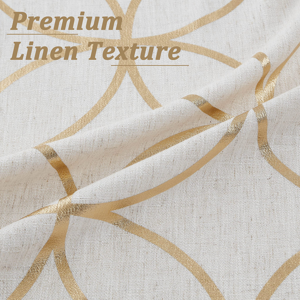 Gold Foil Print Linen Sheer Curtains Moroccan Geometric 84Inch