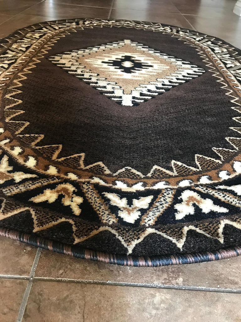 Southwest Native American Indian Oval Area Rug Chocolate Brown Design D143 (3 Feet X 4 Feet 7 Inch)