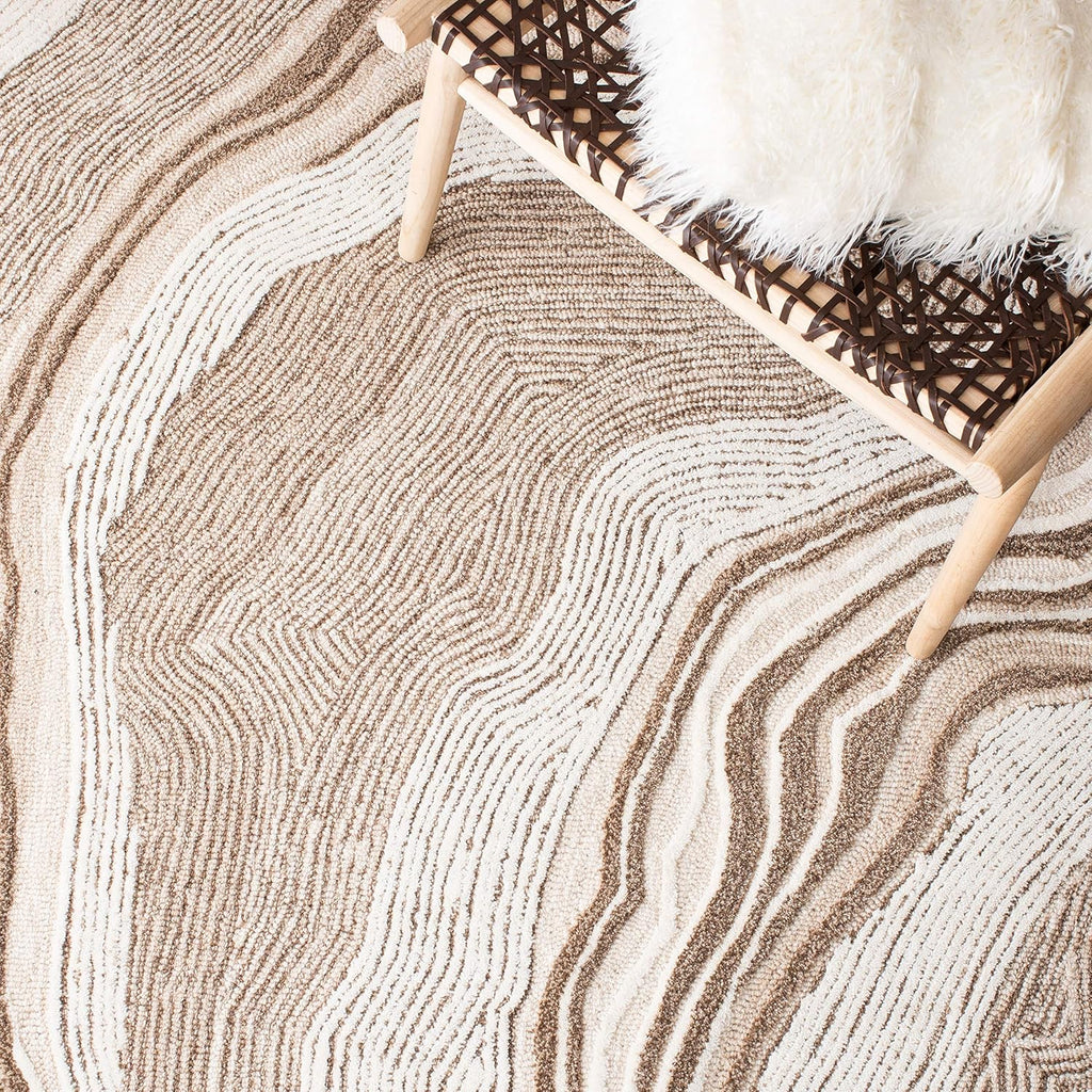 Fifth Avenue Area Rug - 9' x 12', Beige & Ivory, Handmade Mid-Century Modern Abstract New Zealand Wool