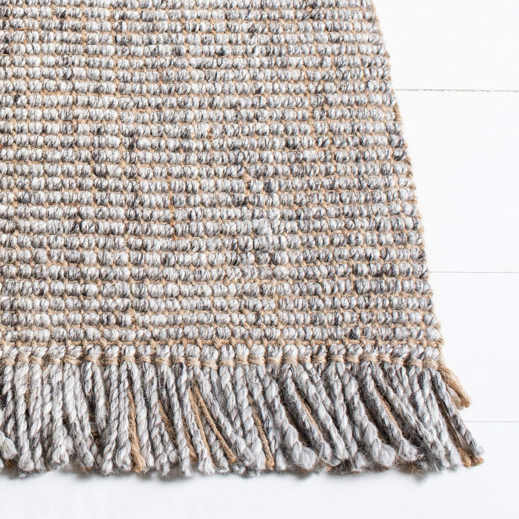 Area Rug 8x10 - Natural Fiber Collection - Large - Grey & Natural, Handmade Woven Jute, Fringe Detail, Ideal , Dining