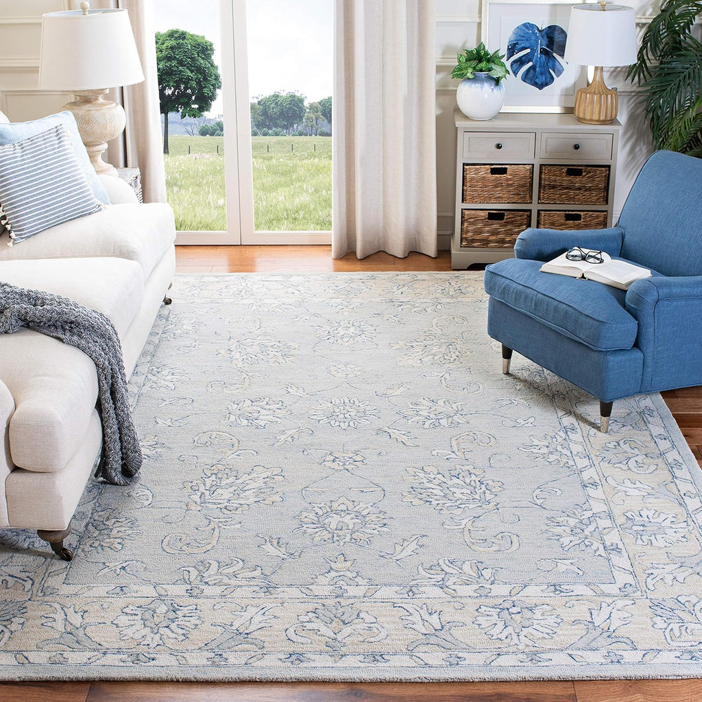 Micro-Loop 10' x 14' BlueBeige Handmade Premium Wool Dining Area Rug